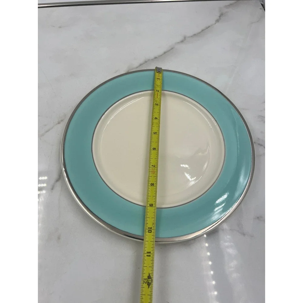 Taylor Smith & Taylor Colonial Platinum Blue Dinner Plates Set of 2 Turquoise